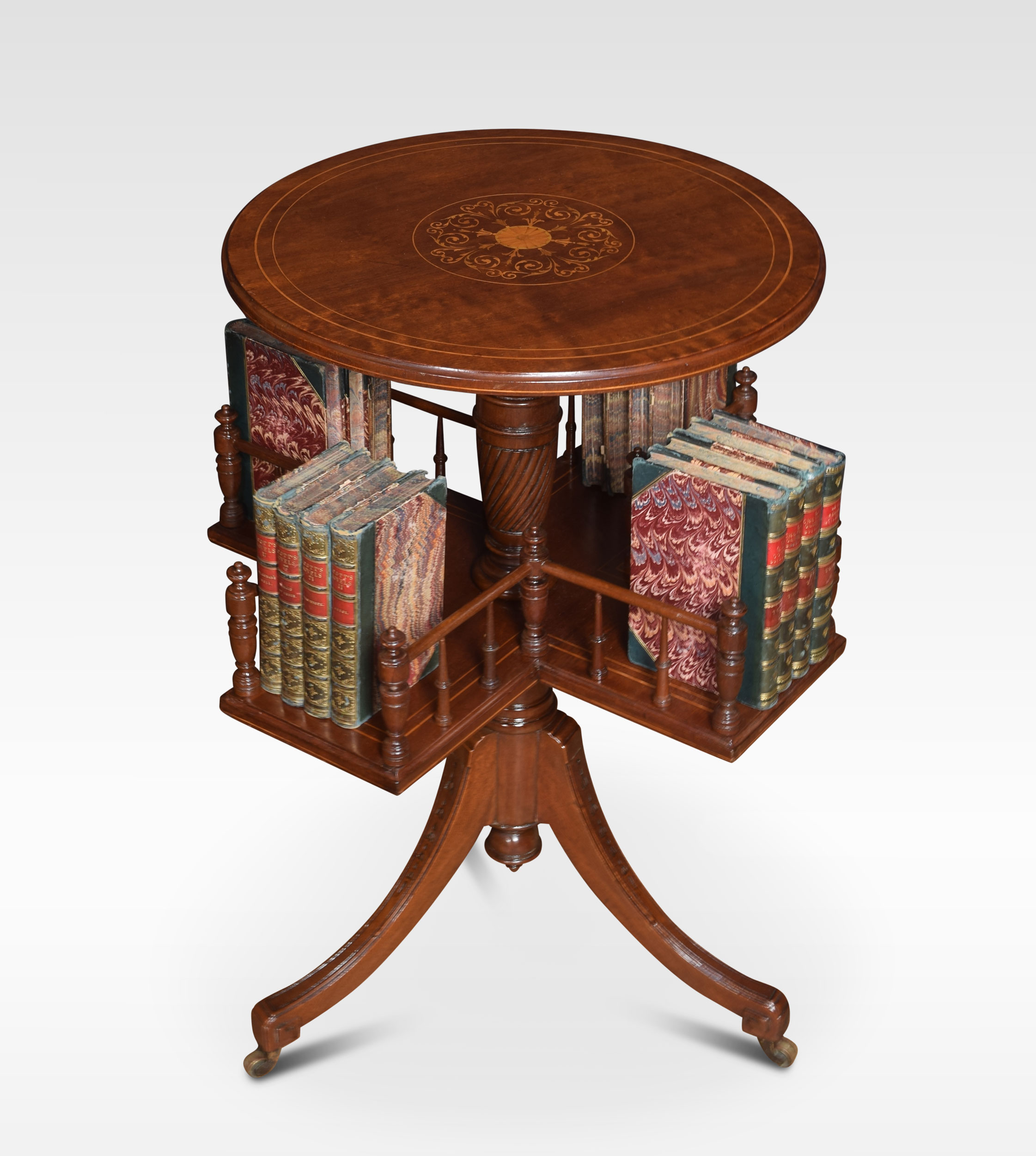 Mahogany inlaid revolving book table Shacklady's Antiques