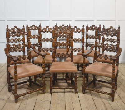 Set of Ten Antique Walnut High-Back Dining Chairs