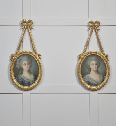 Refined Pair of 19th-Century French Pastel Portraits in Louis XVI-Style Frames