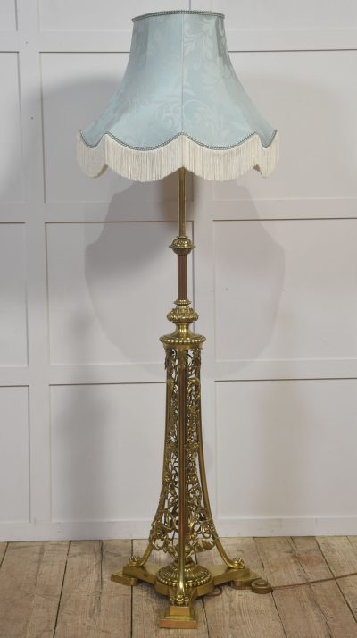 Ornate Brass Floor Lamp with Floral Openwork Base